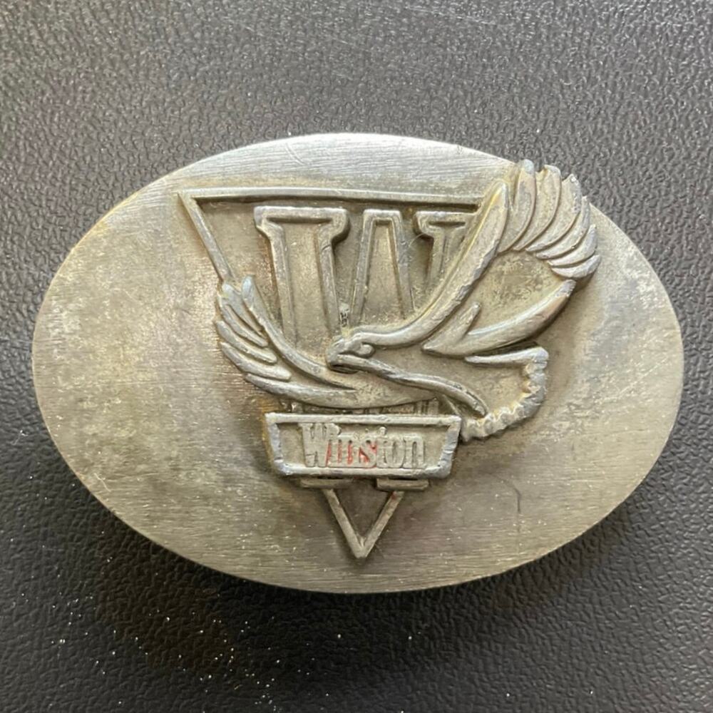 Vintage Winston Eagle Belt Buckle Silver Tone Oval Western Biker Americana